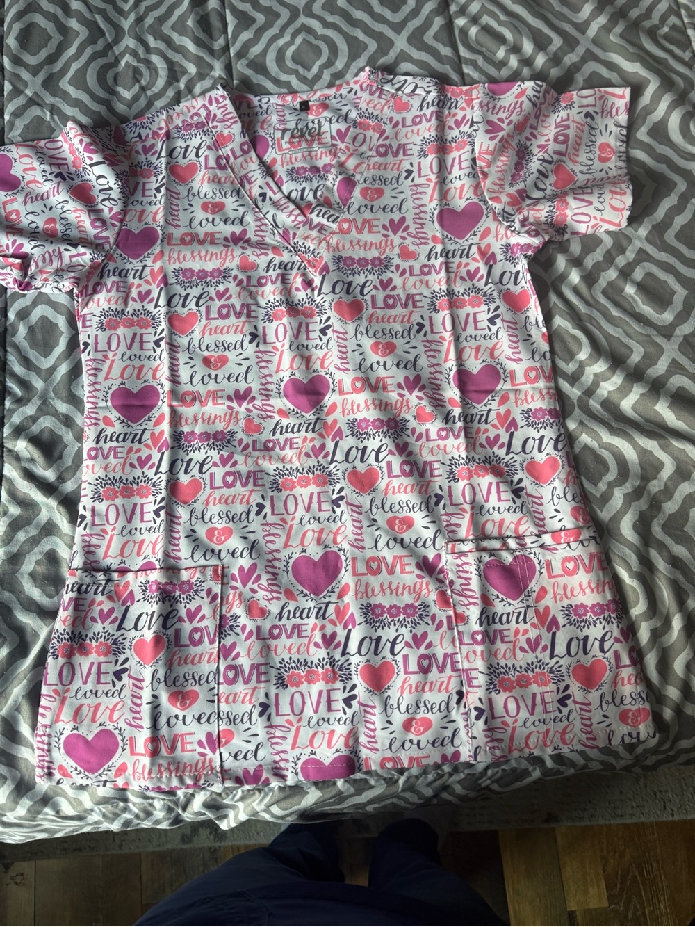 Pink Heart Love Print Pajama Top